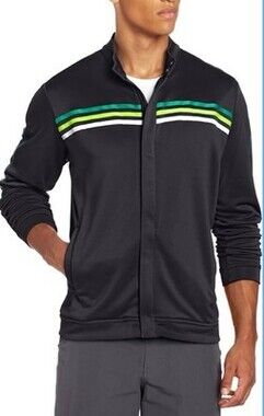 Adidas Climalite Track Jacket Adult 2XL Black Full Zip Terry Lined Green Stripes